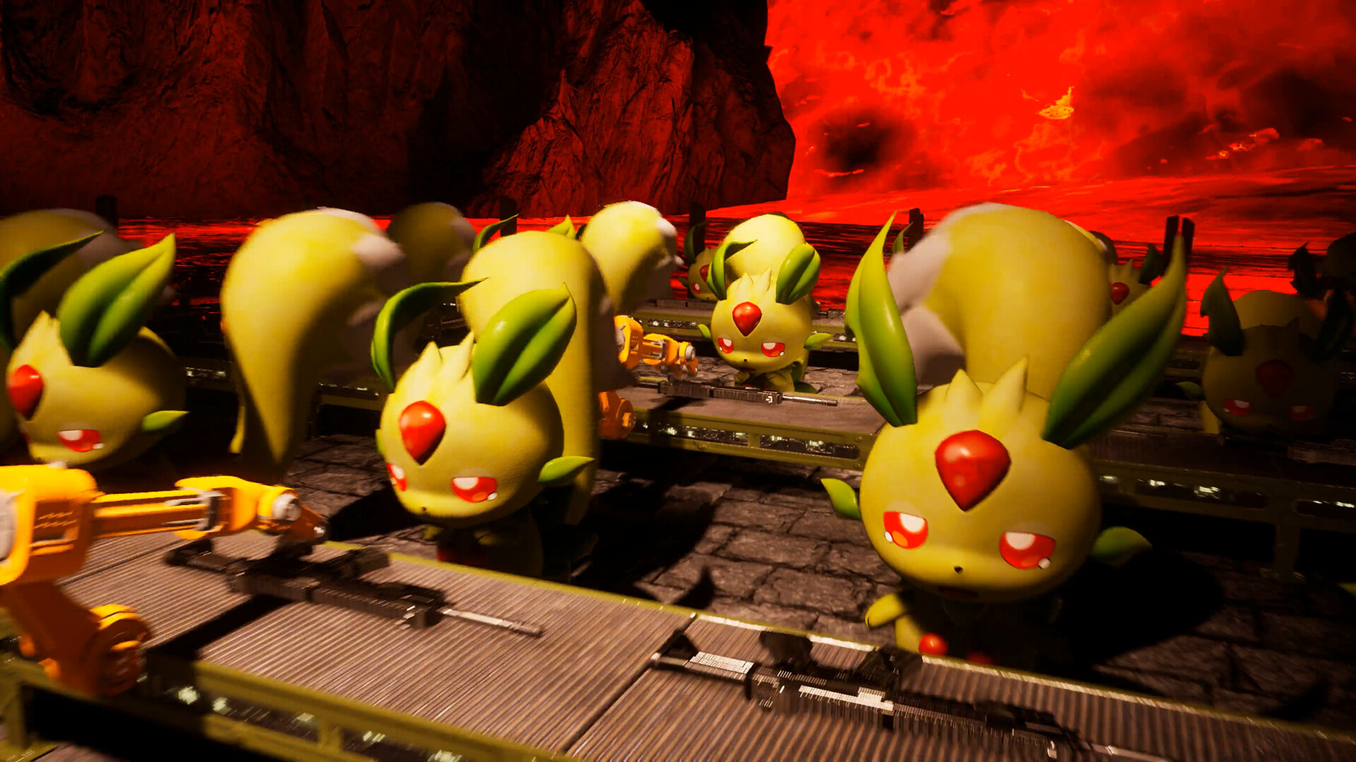 A player commanding a team of Pals in combat